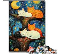 Puzzles 1000 pièces pour Adolescents, Cadeaux, Chat sous Le Ciel Nocturne, décoration Murale Artistique et idée Cadeau d'anniversaire pour Amis, Bureau à Domicile 26x38cm