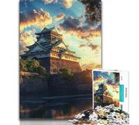 Puzzles 1000 pièces pour Adolescents, Cadeaux Château d'Osaka au Japon, Coucher de Soleil, Puzzles pour Adultes, Anti-Stress, séjour, Tue Le Temps, Interaction Parent-Enfant (Taille 75x50cm)