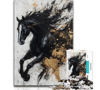 Puzzles 1000 pièces pour Adolescents, Cadeaux, Cheval Noir et doré, Jouets éducatifs, Jeux familiaux, Jeu éducatif pour Anniversaire, Noël (75x50cm)