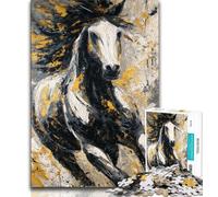 Puzzles 1000 pièces pour Adolescents, Cadeaux Cheval Noir et doré, Un Cadeau d'anniversaire Difficile à réaliser, Amusant et Humoristique, Cadeaux, décoration Murale (38x26cm)