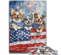 Puzzles 1000 pièces pour Adolescents, Cadeaux, Chien Drapeau américain, Jouets éducatifs, activités Amusantes à la Maison, Cadeau d'anniversaire, Cadeaux de Voyage 26x38cm