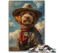Puzzles 1000 pièces pour Adolescents Cadeaux Cowboy Caniche Aidez Le Cerveau à exercer des Jouets addictifs pour cultiver la Patience Une œuvre d'art 26x38cm