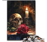 Puzzles 1000 pièces pour Adolescents, Cadeaux, crâne, Rose Rouge, Bougie, Jouets éducatifs, idéal comme Cadeau pour Toute la Famille (Taille 50x75cm)