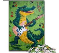 Puzzles 1000 pièces pour Adolescents, Cadeaux Crocodile Jouant de la Guitare, Jeu Stimulant et Jeu Familial avec Affiche et fiche de Questions-réponses Assorties 50x75cm