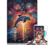 Puzzles 1000 pièces pour Adolescents, Cadeaux Dauphins sous Feux d'artifice, Jouets éducatifs pour la Famille, Jeu éducatif pour Anniversaire, Noël (38x26cm)