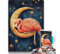 Puzzles 1000 pièces pour Adolescents, Cadeaux, Flamant Rose Dormant sur la Lune, Jeu Familial éducatif, idéal pour la décoration de Bureau, 38x26cm