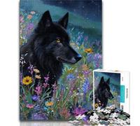 Puzzles 1000 pièces pour Adolescents, Cadeaux, Fleurs, Loup Noir, Difficile à réaliser, mais Amusant et Humoristique, Cadeau d'anniversaire, Cadeaux, décoration Murale (38x26cm)
