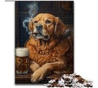 Puzzles 1000 pièces pour Adolescents, Cadeaux Golden Retriever Fumeur, activité familiale, décoration d'intérieur Unique et Cadeaux pour Les 14 Ans et Plus (Taille 50x75cm)