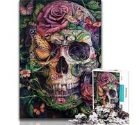 Puzzles 1000 pièces pour Adolescents Cadeaux Gothiques Rose crâne Papillon Puzzle pour Adolescents Design Dynamique et Unique expérience de Puzzle relaxante et stimulante 75x50cm
