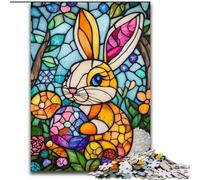 Puzzles 1000 pièces pour Adolescents, Cadeaux Lapin de Pâques en vitrail, éducatif et idéal comme Cadeau pour Toute la Famille (Taille 50x75cm)
