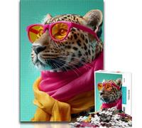 Puzzles 1000 pièces pour Adolescents, Cadeaux, léopard Portant Un Foulard, Jeu Familial éducatif, idéal pour la décoration de Bureau, 38x26cm