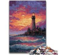 Puzzles 1000 pièces pour Adolescents, Cadeaux Phare au Coucher du Soleil pour Les 14 Ans et Plus, Jeu de Quiz, activités Amusantes à la Maison, Cadeau d'anniversaire, Cadeaux de Voyage 38x26cm