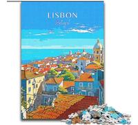 Puzzles 1000 pièces pour Adolescents, Cadeaux Portugal Lisbonne Voyage, Difficiles à compléter mais Amusants et Humoristiques avec Affiche Assortie et Feuille de Questions (50x75cm) 1000 pièces