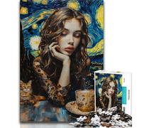 Puzzles 1000 pièces pour Adolescents, Cadeaux pour Boire du café dans Le Ciel Nocturne, Jouets éducatifs, Jeux Anti-Stress, décoration d'intérieur Unique et Cadeaux 38x26cm
