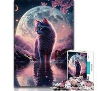 Puzzles 1000 pièces pour Adolescents, Cadeaux, Puzzle 1000 pièces, Chat au Clair de Lune, Conte de fées, idéal pour la décoration de Bureau, pour Les Enfants de 14 Ans et Plus (Taille 38x26cm)