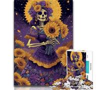 Puzzles 1000 pièces pour Adolescents, Cadeaux, Puzzles Adultes, tête de Mort Tournesol, Anti-Stress, séjour, Tue-Temps, Interaction Parent-Enfant (Taille 38x26cm)