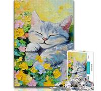 Puzzles 1000 pièces pour Adolescents, Cadeaux, Puzzles pour Adultes, Motif Chat et Fleur, Anti-Stress, défi Difficile, adapté à la décoration de Bureau (Taille 38x26cm)