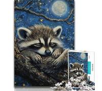 Puzzles 1000 pièces pour Adolescents, Cadeaux Raton Laveur endormi, Jeu Stimulant, décoration Murale, Cadeaux d'anniversaire et de Noël Uniques, 38x26cm