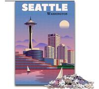 Puzzles 1000 pièces pour Adolescents, Cadeaux Seattle City WA Travel Art pour et à partir de 14 Ans, Jouets de Jeu Car C'est idéal comme Cadeau pour Toute la Famille (50x75cm) 1000 pièces