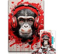Puzzles 1000 pièces pour Adolescents, Cadeaux Singe avec écouteurs, Aide Le Cerveau à exercer, Jouets addictifs pour cultiver la Patience et améliorer la mémoire (38x26cm)