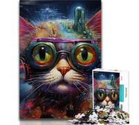 Puzzles 1000 pièces pour Adolescents, Cadeaux Techno Cat, Jeu Familial Anti-Stress, défi Difficile, adapté aux Couples, 38x26cm