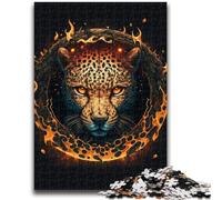 Puzzles 1000 pièces pour Adolescents, Cadeaux, tête de léopard de feu, Anti-Stress, défi Difficile, idéal comme Cadeau pour Toute la Famille, 38x26cm