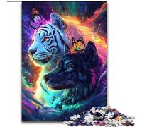 Puzzles 1000 pièces pour Adolescents, Cadeaux Tigre Noir et Blanc, pour Les 14 Ans et Plus Jeu Stimulant à Offrir à Toute la Famille et aux Amis (Taille 26x38cm)