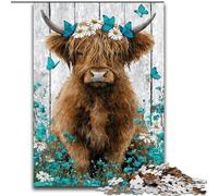 Puzzles 1000 pièces pour Adolescents, Cadeaux, Vache et Papillon des Highlands, Jouets éducatifs, Jeux Anti-Stress, Interaction Parent-Enfant (Taille 50x75cm)