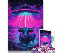Puzzles 1000 pièces pour Adolescents, Cadeaux : Vaisseau Spatial Extraterrestre et Vache, Un Cadeau d'anniversaire Difficile à réaliser, Amusant et Humoristique, décoration Murale (38x26cm)