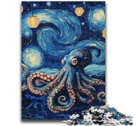 Puzzles 1000 pièces pour Adolescents Cadeaux Van Gogh Ciel Nocturne Poulpe Aide Le Cerveau à exercer Jouets addictifs pour cultiver la Patience Une œuvre d'art 50x75cm