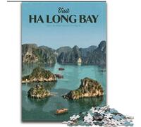 Puzzles 1000 pièces pour Adolescents,Cadeaux,visitez la Baie d'Ha Long Difficile à compléter,mais Amusant et Humoristique,avec Une Affiche et Une Feuille de Questions-réponses Assorties (26x38cm)