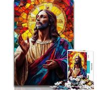 Puzzles 1000 pièces pour Adolescents, Cadeaux, vitrail Jésus, 1000 pièces pour Adolescents, Anti-Stress, séjour, Tue Le Temps, Interaction Parent-Enfant (Taille 75x50cm)