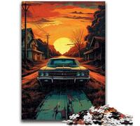 Puzzles 1000 pièces pour Adolescents, Cadeaux, Voiture dans la Rue au Coucher du Soleil, Puzzle 1000 pièces, Jeu Familial éducatif, idéal pour la décoration de Bureau (26x38cm)
