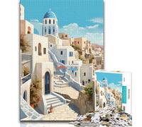 Puzzles 1000 pièces pour Adolescents, Cadeaux, Voyage à Santorin, Grèce Stimulez Votre Cerveau Jouets addictifs pour cultiver la Patience et améliorer la mémoire (75x50cm)