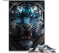 Puzzles 1000 pièces pour Adolescents, Cadeaux Wild Wild Tiger Blue Eyes, éducatifs et éducatifs, idéal comme Cadeau pour Toute la Famille (Taille 26x38cm)