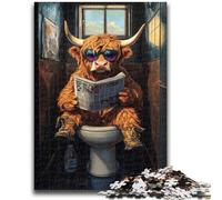 Puzzles 1000 pièces pour Adolescents Cadeaux Yak Assis sur Les Toilettes Aide Le Cerveau à exercer Jouets addictifs pour cultiver la Patience Une œuvre d'art 26x38cm