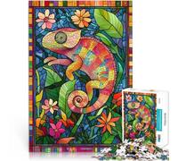 Puzzles 1000 pièces pour Adolescents Caméléon en vitrail Jouet éducatif intellectuel décompressant Super Cadeau 52x38cm