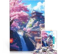 Puzzles 1000 pièces pour Adolescents Cascade du Village Japonais Défi Difficile pour soulager Le Stress Une œuvre d'art 38x26cm