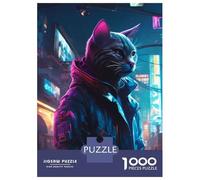 Puzzles 1000 Pièces pour Adolescents Cat Futuristic Puzzle Adulte Jouet Décoration Murale Vacances À La Maison Tuer Le Temps Aider À Stimuler Le Cerveau 52x38cm/1000pcs