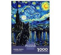 Puzzles 1000 Pièces pour Adolescents Cat Gazing at Starry Night Puzzles pour Adolescents, Jouets Anti-Stress, Difficile, Excellent Cadeau pour Les Jeux 70x50cm/1000pcs