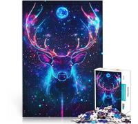 Puzzles 1000 pièces pour Adolescents Cerf néon dans l'espace Nature Cosmique Jeu de Quiz Convient pour la décoration de Bureau 75x50cm
