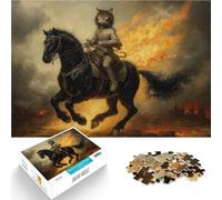 Puzzles 1000 pièces pour Adolescents Chat chevauchant Un Cheval de Guerre Jeux éducatifs Jeu éducatif pour Anniversaire, Noël 38x26cm