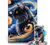 Puzzles 1000 pièces pour Adolescents Chat dans la Nuit étoilée pour Le Jeu éducatif Challenge Toy Cadeau Amusant 38x26cm
