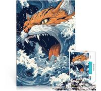 Puzzles 1000 pièces pour Adolescents Chat dans Les Vagues Jouets de Jeu pour Cadeau Familial décoration Murale 38x26cm