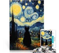 Puzzles 1000 pièces pour Adolescents Chat de la Nuit étoilée Jouet éducatif intellectuel décompressant Une œuvre d'art 26x38cm