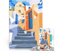 Puzzles 1000 pièces pour Adolescents Chat en Grèce Réduction du Stress intéressante avec des pièces de Formes aléatoires entièrement imbriquées 38x26cm