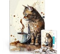 Puzzles 1000 pièces pour Adolescents Chat et café Mignons Entraînez Votre Cerveau et Vos Mains Super Cadeau 75x50cm