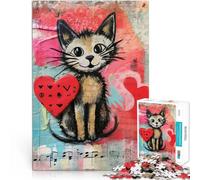 Puzzles 1000 pièces pour Adolescents Chat Musical de la Saint-Valentin avec cœur Casse-tête Cadeaux d'anniversaire 50x70cm