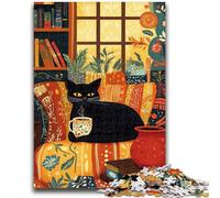 Puzzles 1000 pièces pour Adolescents Chat Noir Buvant du café Jeux éducatifs Décoration d'intérieur Collection d'artistes, Beaux-Arts 50x75cm