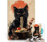 Puzzles 1000 pièces pour Adolescents Chat Noir Mangeant des Ramen Jeu intellectuel Jouet Car C'est Un pour Toute la Famille 75x50cm